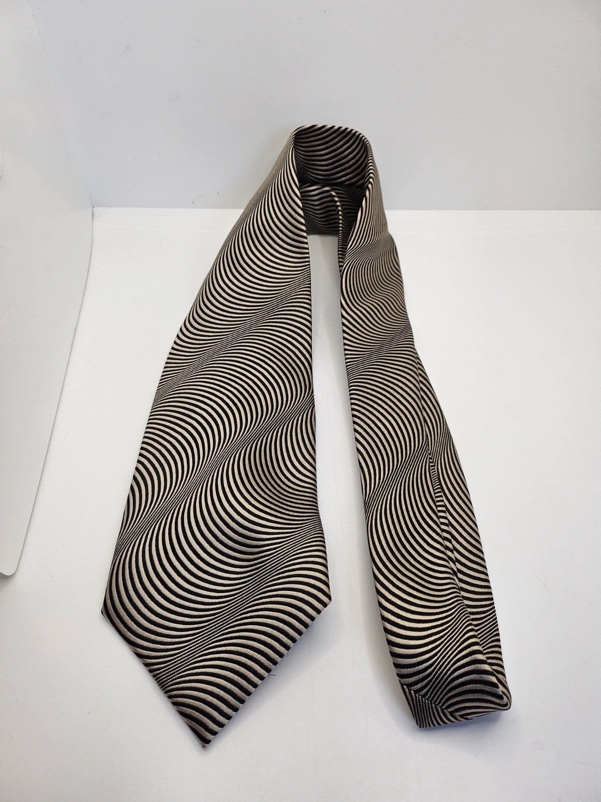 Vintage Mens Silk Tie Burton White Black Striped Business Wedding Neck Tie BX25 Retro Formal
