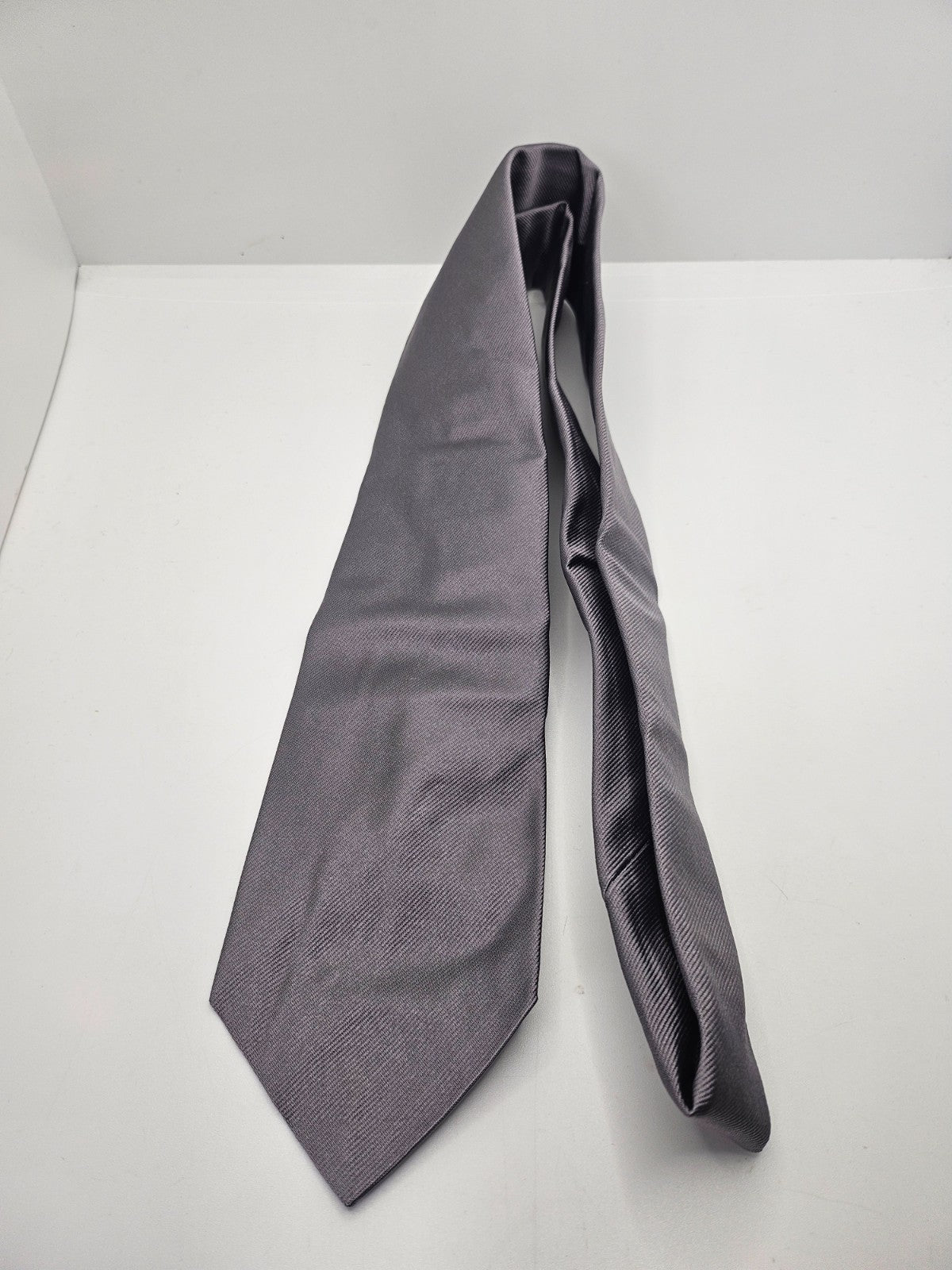Polo Ralph Lauren Silk Tie Mens Silver Grey Ribbed Wedding Formal Neck Tie BX10 Vintage Retro