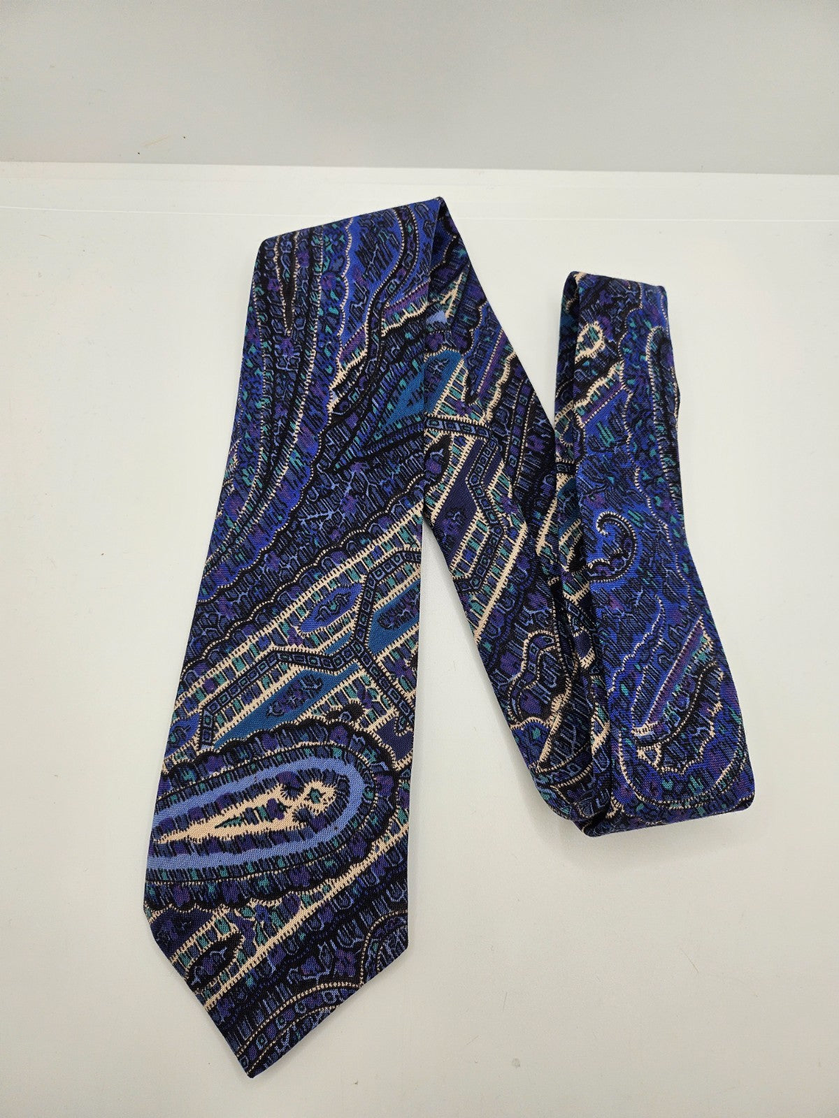 Liberty Silk Tie Mens Blue Paisley Patterned Retro Vintage Wedding Necktie BX12 Formal Designer