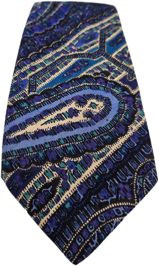 Liberty Silk Tie Mens Blue Paisley Patterned Retro Vintage Wedding Necktie BX12 Formal Designer