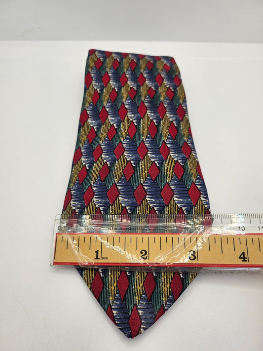 Vintage Mens Silk Tie Gino Verdi Red Blue Geometric Designer Retro Neck Tie BX25 Wedding Formal