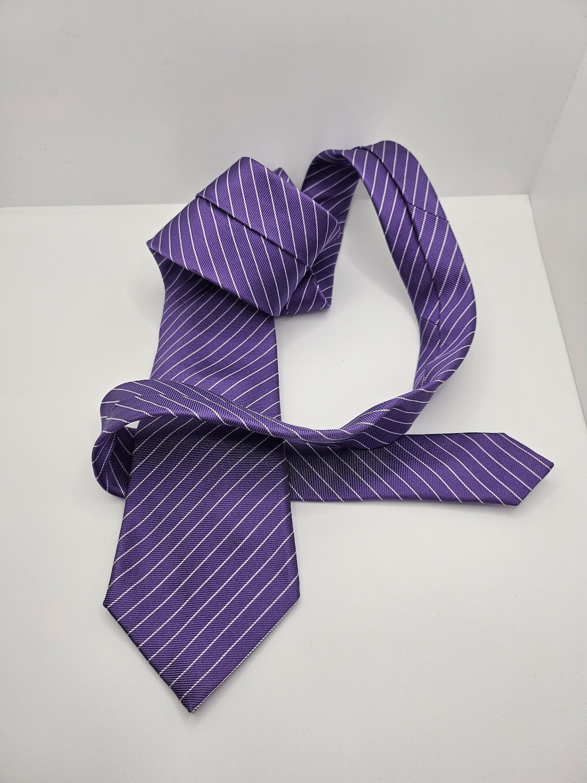 T.M.Lewin Mens Silk Tie Purple Striped Vtg Retro Wedding Neck Tie