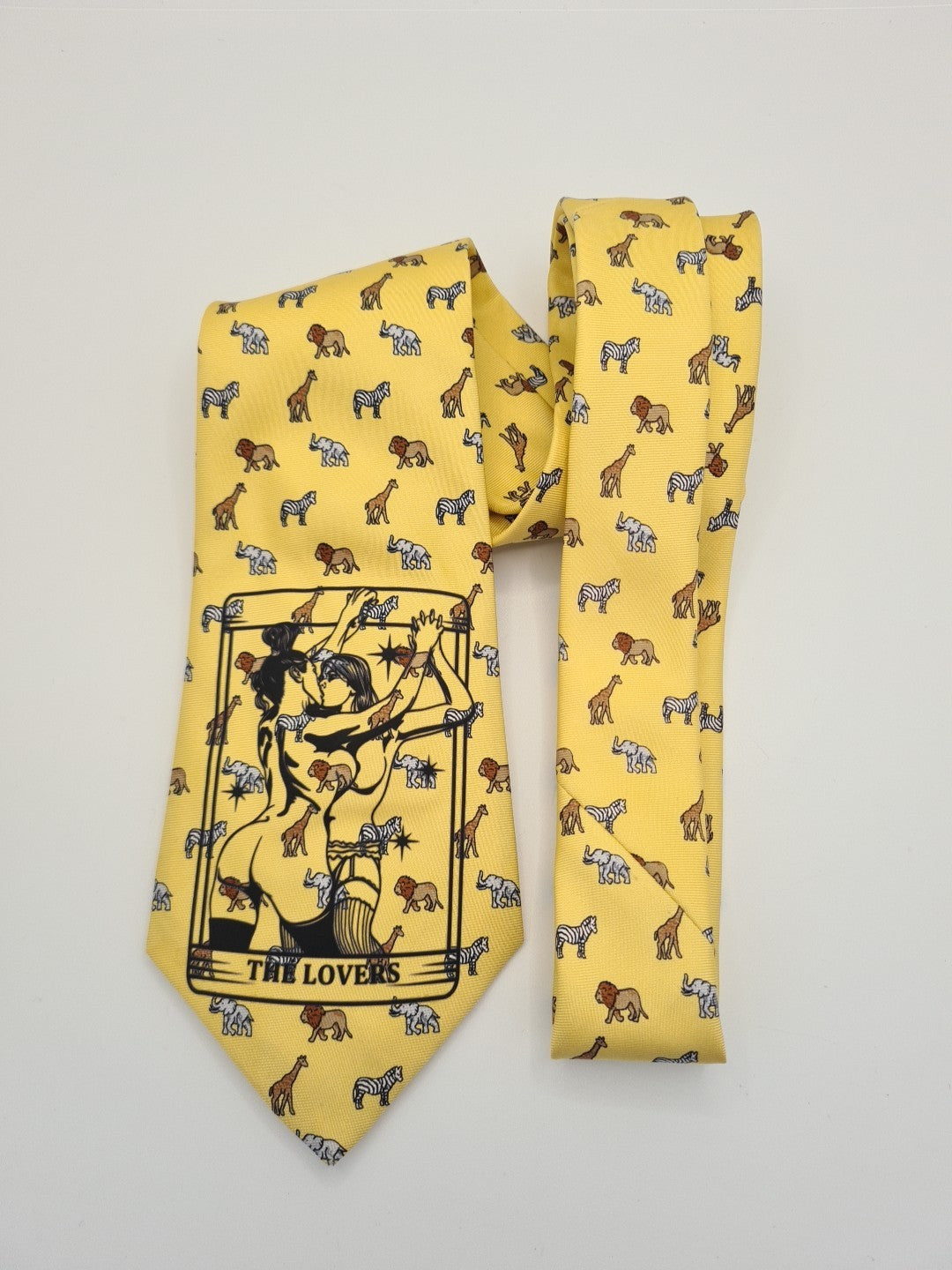 Yellow Tarot Animal Tie | Reworked Vintage Mens Tie UK | Statement Novelty Vintage Mens Tie UK BX13