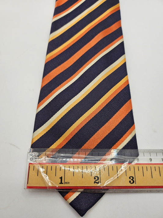T.M. Lewin Silk Tie Mens Navy Blue Orange Diagonal Repp Stripe Vtg Neck Tie BX26