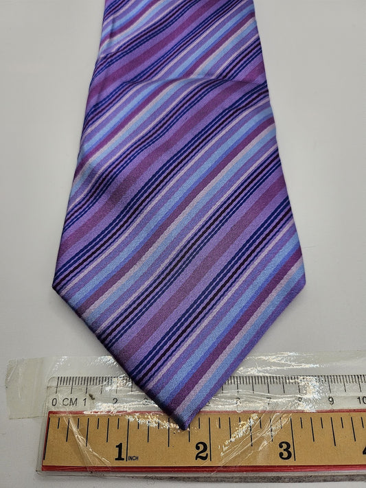 T.M.Lewin Mens Silk Tie Purple Blue Striped Vtg Retro Wedding Neck Tie