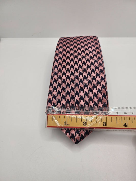 Harvie & Hudson Silk Tie Mens Pink Black Houndstooth Vintage Retro Neck Tie BX24