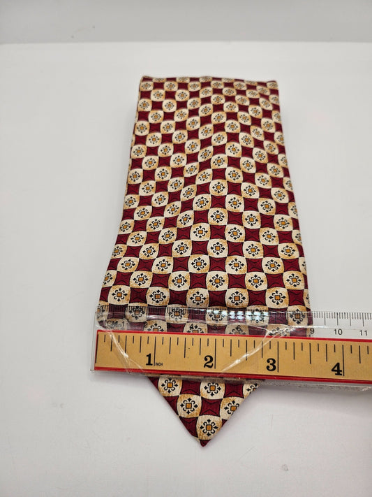 Marks & Spencer Silk Tie Men Red Yellow Geometric Wedding Retro Vtg Necktie BX23