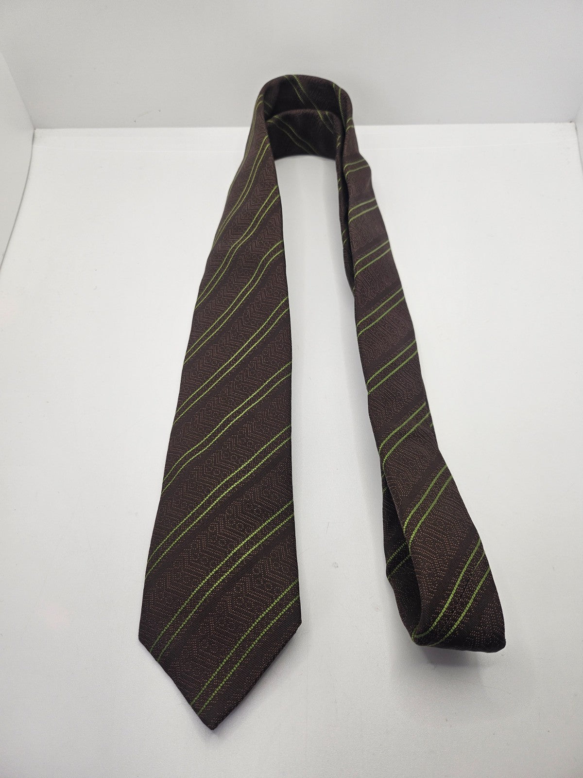 Ted Baker Silk Tie Mens Brown Green Striped Designer Vintage Retro Neck Tie BX15