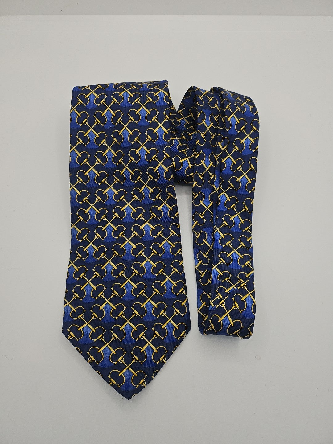 T.M Lewin Vintage Blue Chain Pattern Mens Silk Tie Wedding Formal Neck Tie BX16