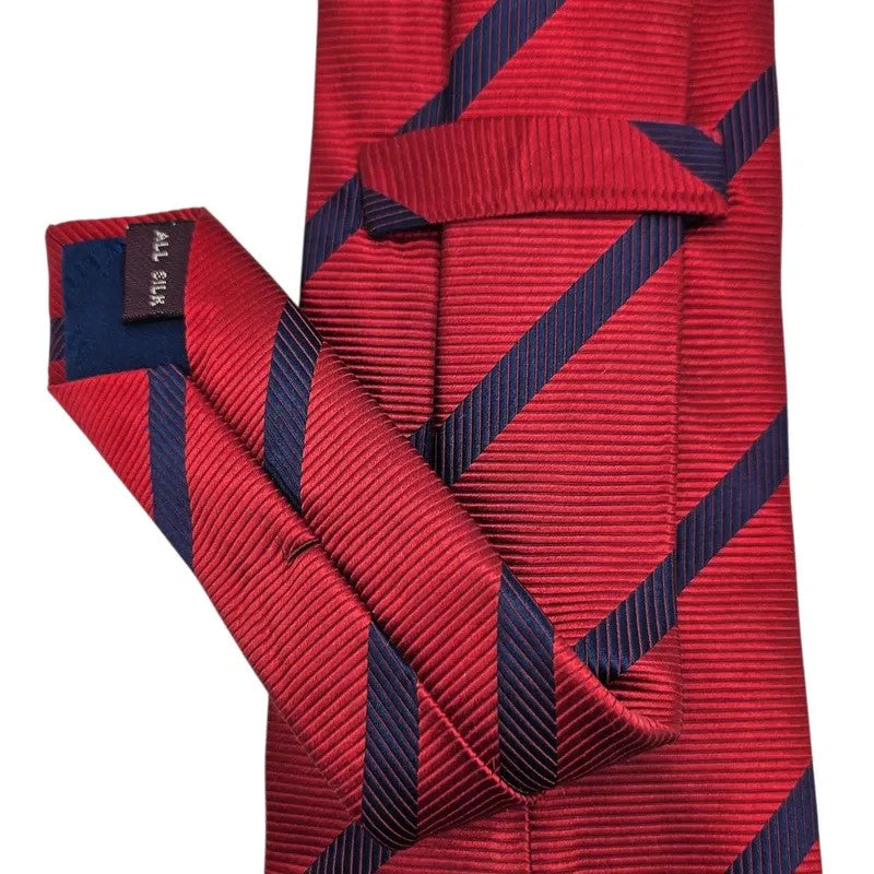 TM Lewin Men's Red & Navy Slim Stripe Silk Tie