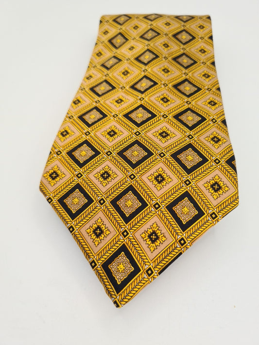 Gold Vintage Wide Geometric Pattern Silk Tie | Designer Mens Tie UK Geometric Vintage Mens Tie UK BX14