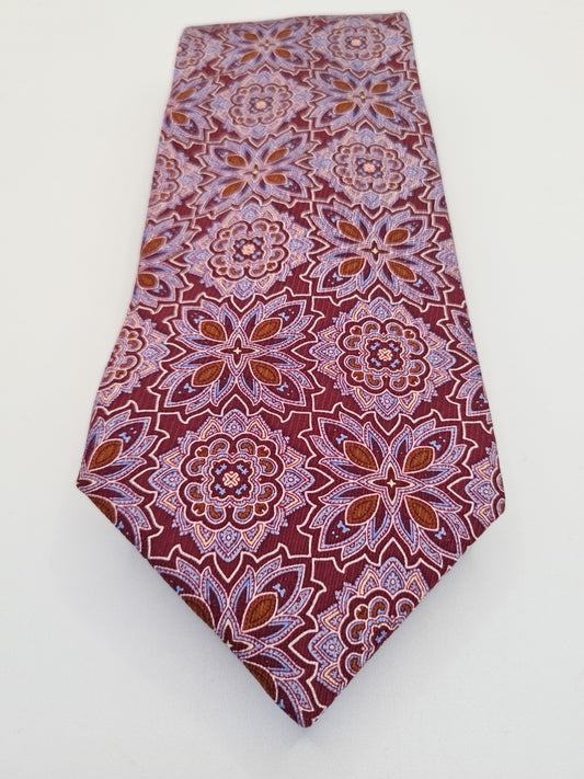 Vintage Maroon / Brown retro Flower Pattern Silk Tie Designer Mens Tie UK Vintage Mens Tie UK BX14