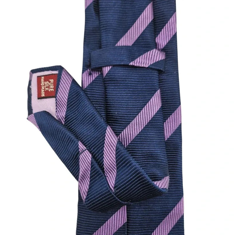 TM Lewin Men's Deep Purple Striped Contrast Silk Wedding formal Neck tie