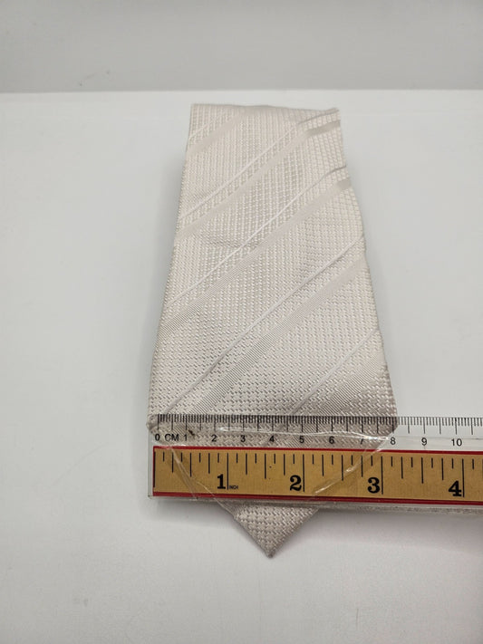 T.M. Lewin Silk Tie Mens Cream Striped Wedding Designer Retro Vtg Neck Tie BX18