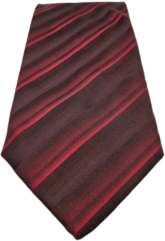 Hugo Boss Silk Tie Mens Burgundy Red Striped Retro Vintage Wedding Neck Tie BX2
