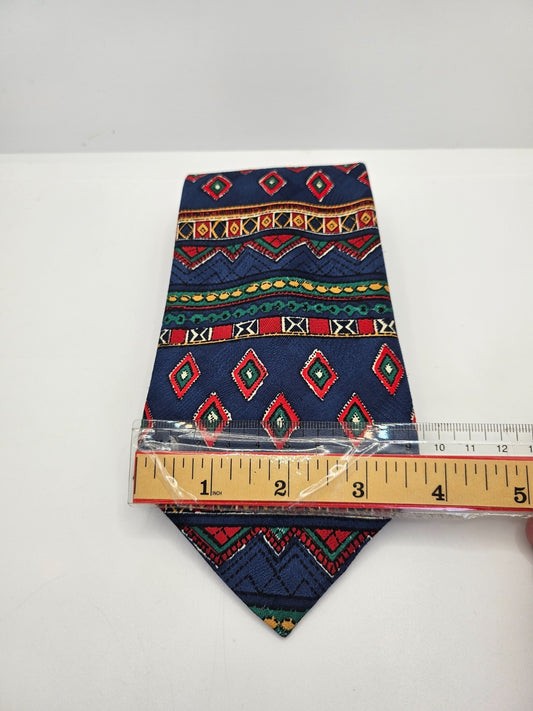 Vintage Mens Silk Tie C&A Blue Southwest Pattern Designer Retro Neck Tie BX25