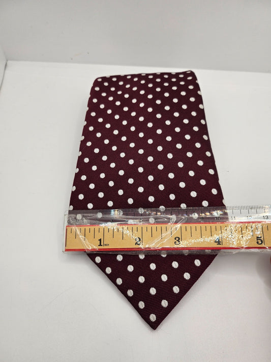 Designer Polyester Tie Mens Burgundy White Polka Dot Vintage Retro Neck Tie BX12
