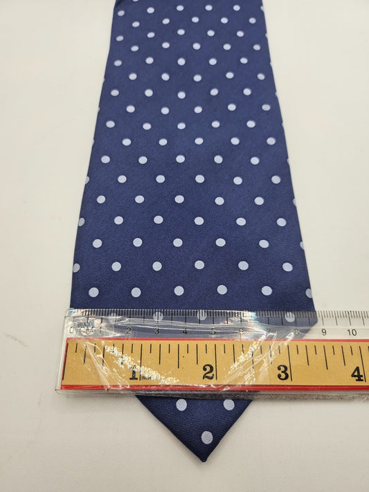 T.M. Lewin Silk Tie Mens Navy Blue Grey Polka Dot Business Vintage Neck Tie BX26