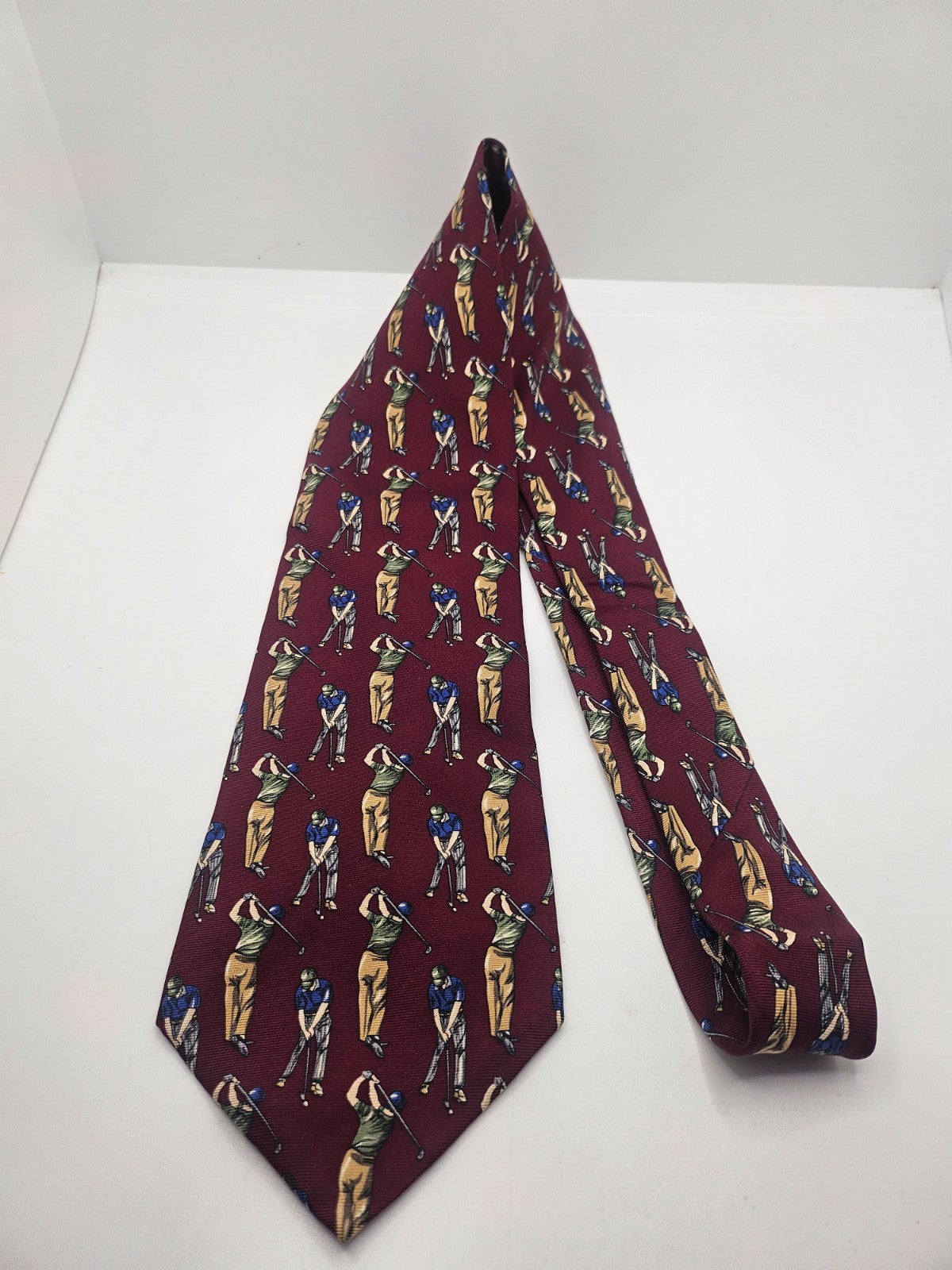 Kensington Silk Tie Men Burgundy Novelty Golf Wedding Retro Vintage Necktie BX24
