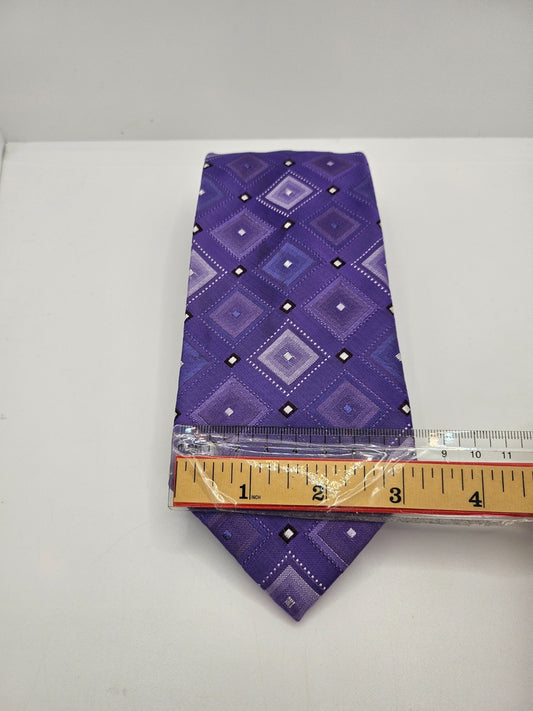 Van Buck Silk Tie Mens Purple Geometric Square Designer Vtg Retro Neck Tie BX25