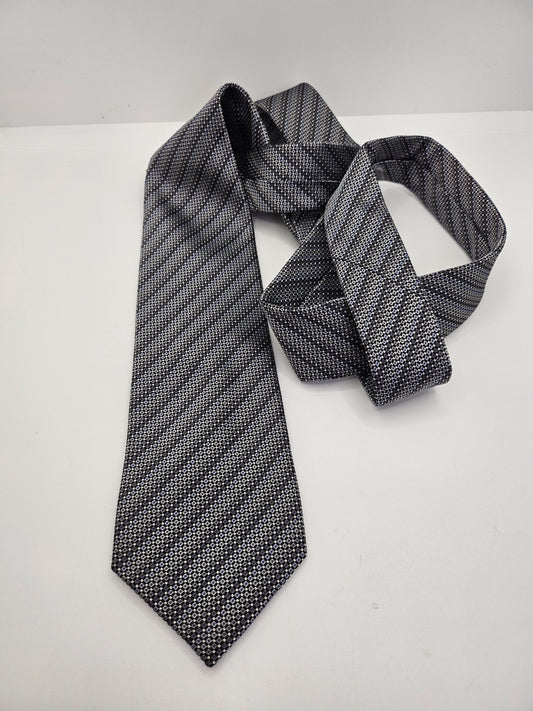 Ted Baker Mens Silk Tie Black Grey Striped Textured Vtg Retro Wedding Necktie R1