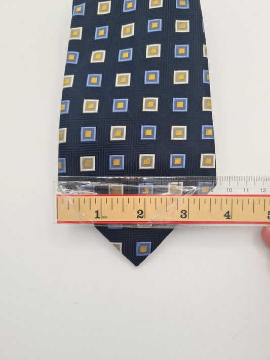 Blue Retro geometric Square Pattern Mens Silk Tie Classic Designer Necktie Geometric Vintage Mens Tie UK BX8
