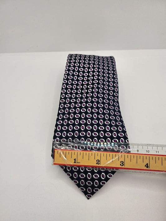 Charles Tyrwhitt Silk Tie Mens Navy Pink Geometric Medallion Retro Neck Tie BX25