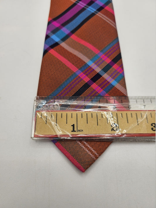 Thomas Pink Mens Silk Tie Brown Pink Blue Check Plaid Vtg Retro Wedding