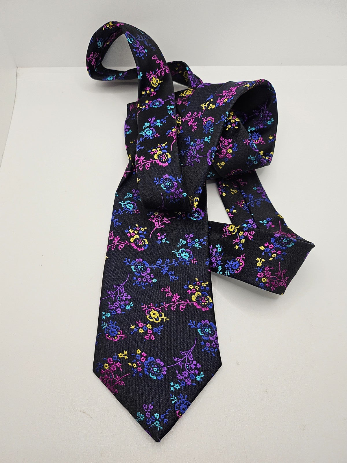 Marks & Spencer Silk Tie Mens Black Floral Statement Wedding Retro Neck Tie BX20