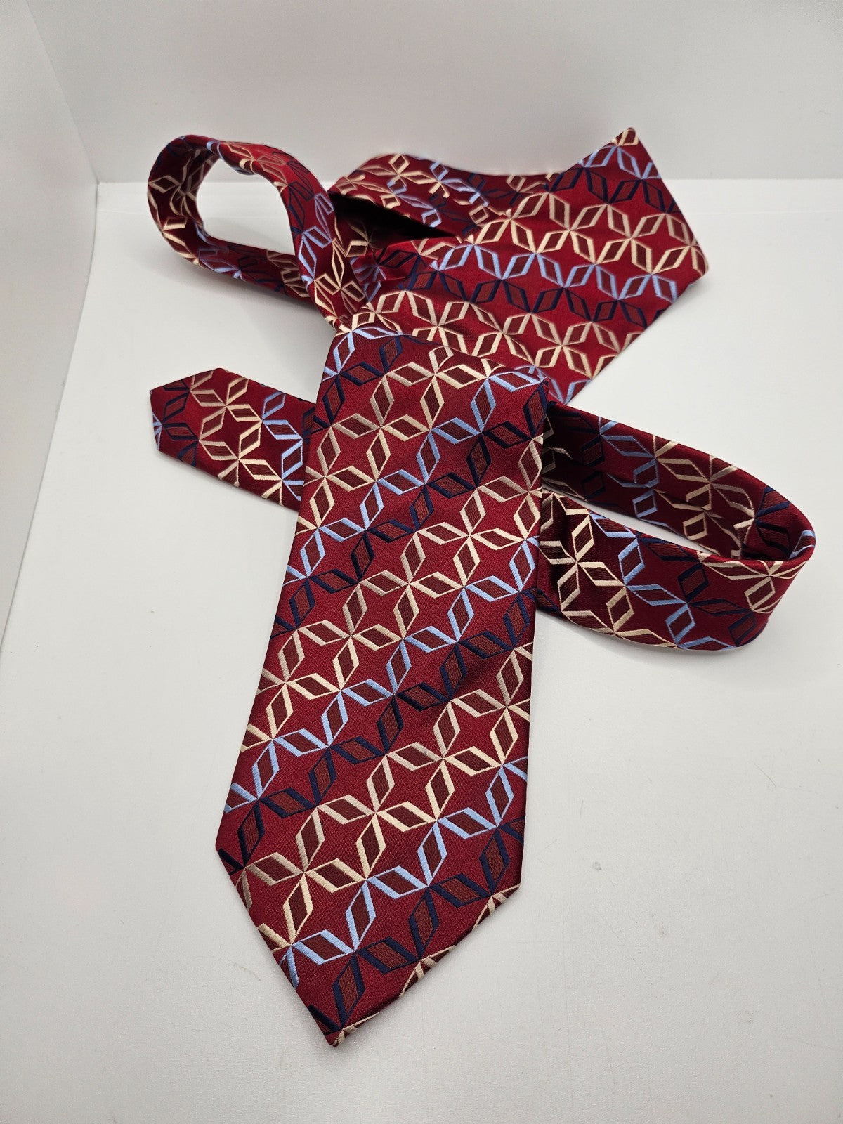 T.M.Lewin Silk Tie Mens Red Woven Geometric Lattice Diamond Wedding Necktie BX20