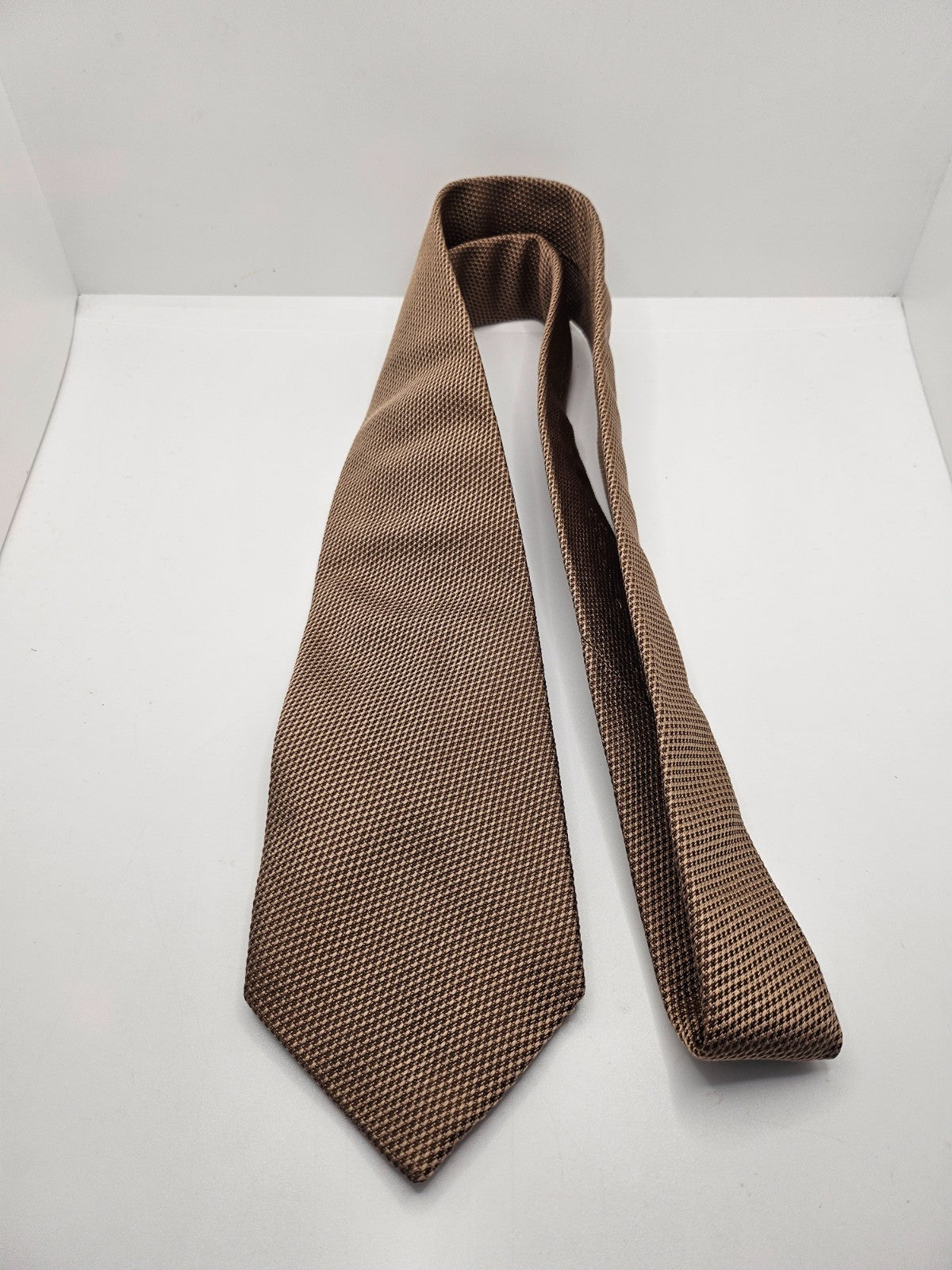 Charles Tyrwhitt Silk Tie Mens Brown Micro Textured Retro Wedding Neck Tie BX21