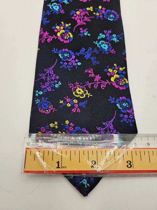 Marks & Spencer Silk Tie Mens Black Floral Statement Wedding Retro Neck Tie BX20