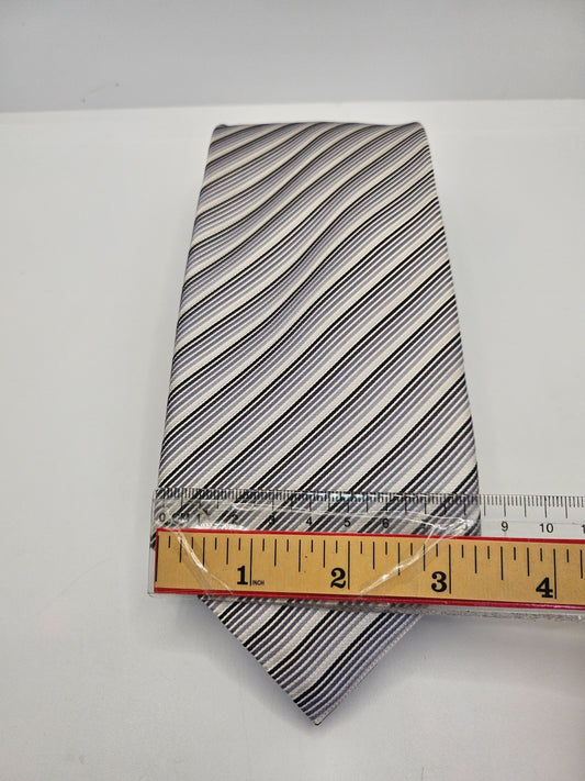 Vintage Men Silk Tie E.L. Cravatte Grey White Striped Business Neck Tie BX25