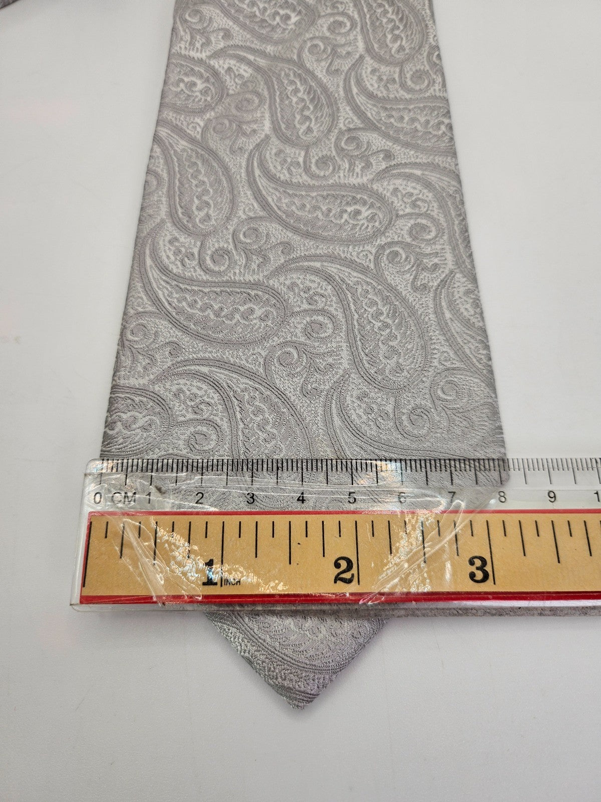 Hawes & Curtis Mens Silk Tie Silver Paisley Woven Vtg retro Wedding Neck Tie R1