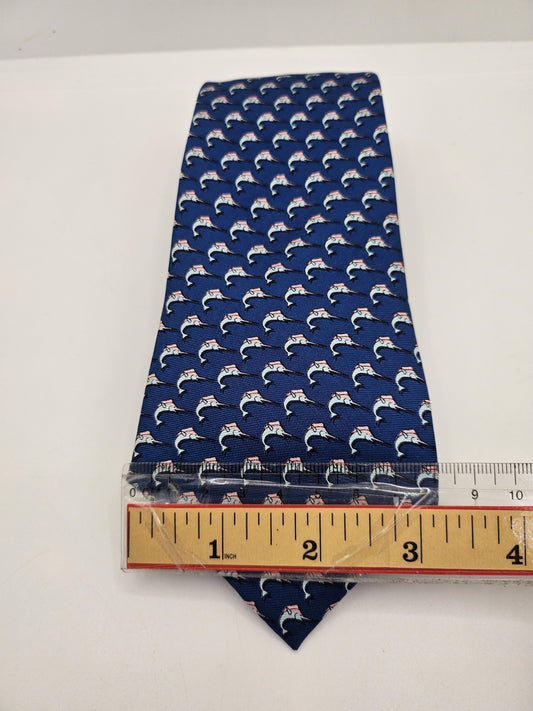 Reef Knots Blue Sailing Fish Print Silk Tie
