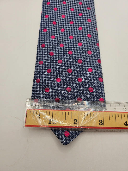 Marks & Spencer Silk Tie Mens Navy Blue Pink Polka Dot Micro Retro Neck Tie BX2