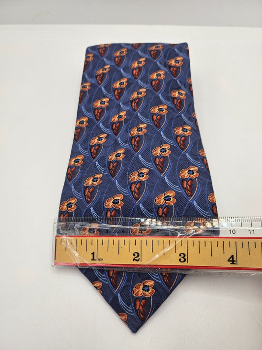 Ermenegildo Zegna Silk Tie Mens Blue Orange Floral Statement Retro Neck Tie BX10