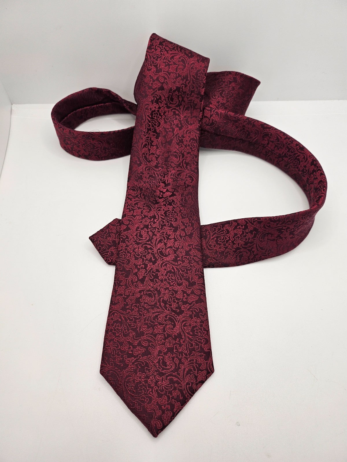 Moss 1851 Silk Tie Mens Burgundy Red Paisley Woven Jacquard Retro Neck Tie BX1