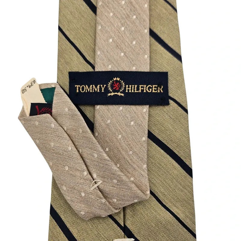 Tommy Hilfiger Men's Olive Green Spots & Stripes Silk Tie