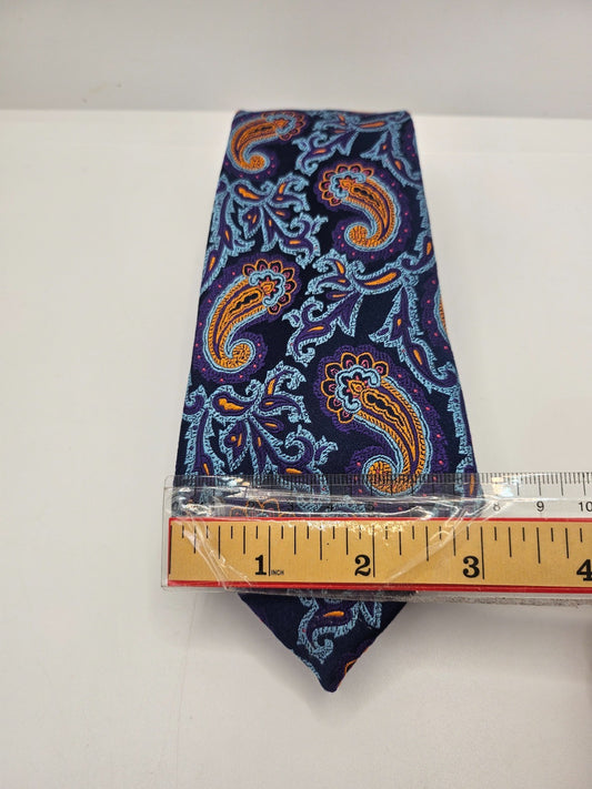 New & Lingwood Silk Tie Mens Blue Purple Bold Paisley Floral Retro Neck Tie BX15
