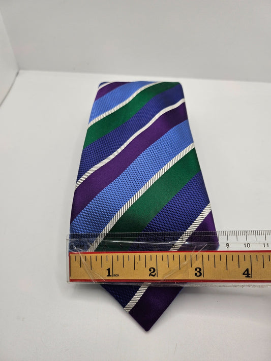 Charles Tyrwhitt Silk Tie Mens Blue Purple Striped Retro Wedding Neck Tie BX23