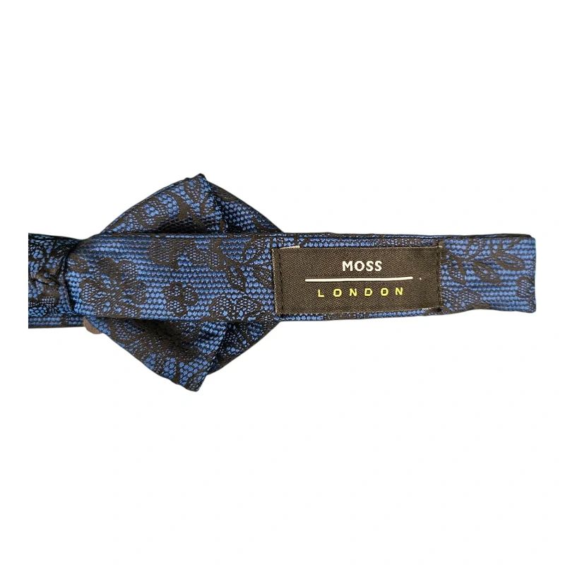 Moss London Dark Blue & Black Lace Print Bow Tie