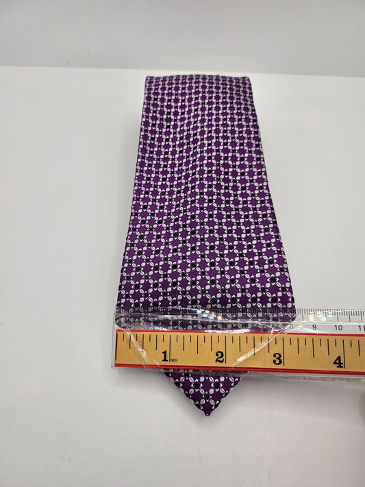 T.M. Lewin Silk Tie Mens Purple White Floral Statement Wedding Vtg Neck Tie BX23