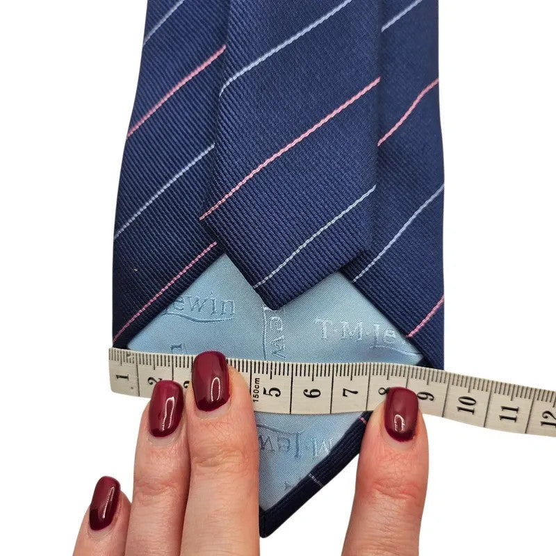 TM Lewin Men's Navy Blue Striped Silk Tie
