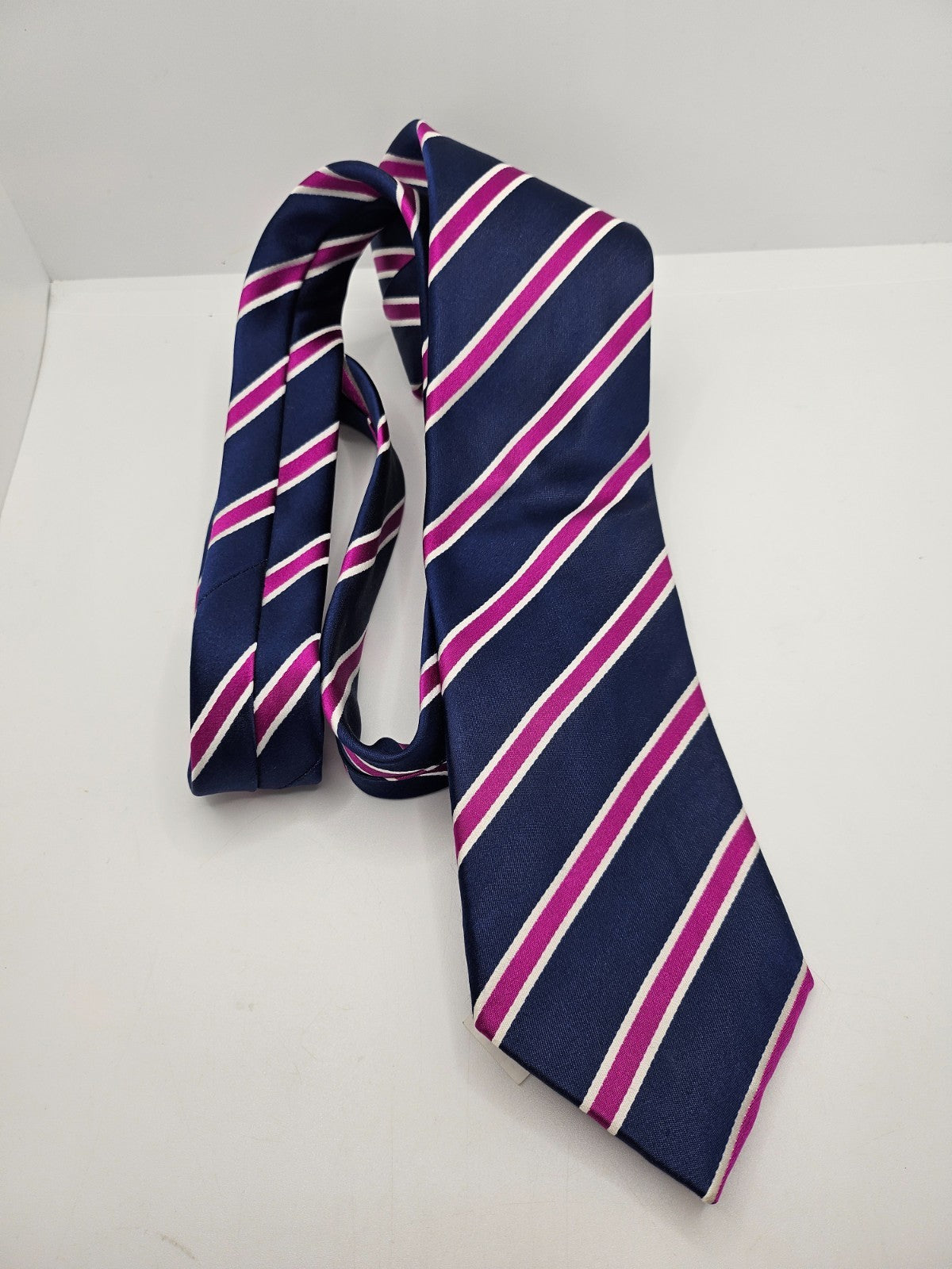 Marks & Spencer Silk Tie Mens Navy Diagonal Regimental Stripe Retro Neck Tie BX2