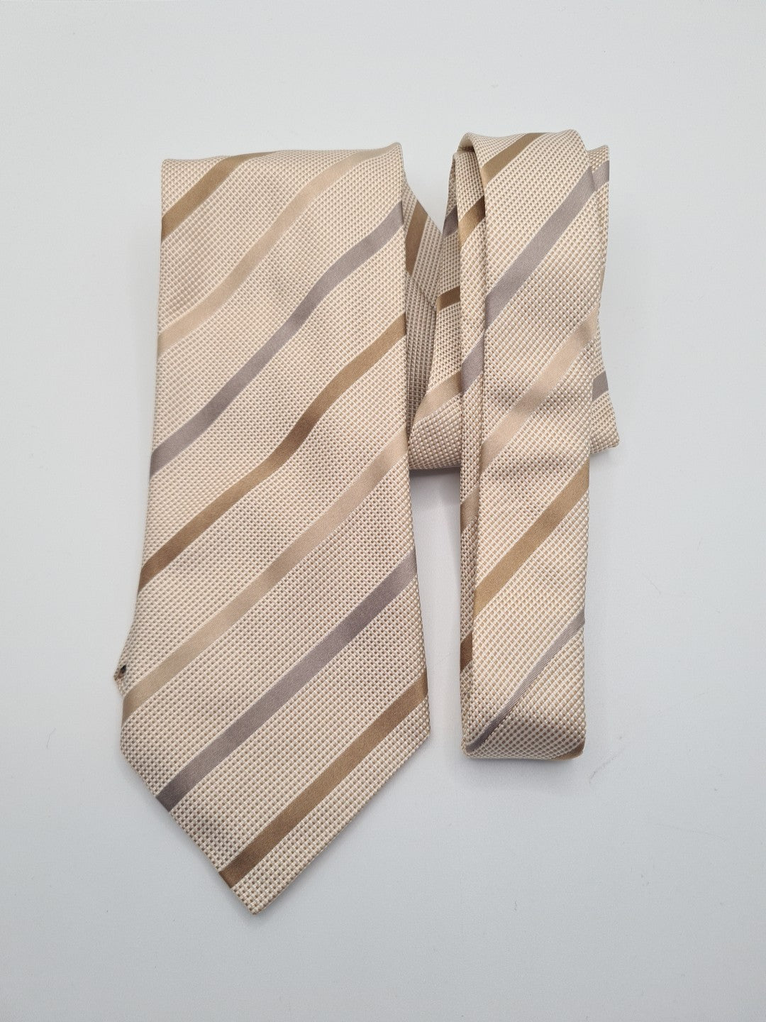 Pockets Beige Stripe Mens Silk Tie Classic Designer Necktie Striped Vintage Mens Tie UK BX13