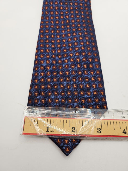 Marks & Spencer Silk Tie Mens Navy Orange Geometric Triangle Retro Neck Tie BX20