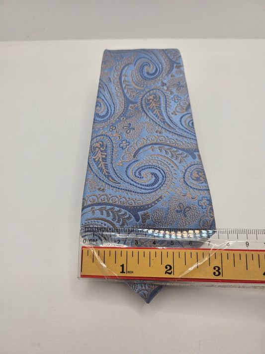 Moss 1851 Silk Tie Men Blue Gold Paisley Wedding Designer Retro Vtg Necktie BX18
