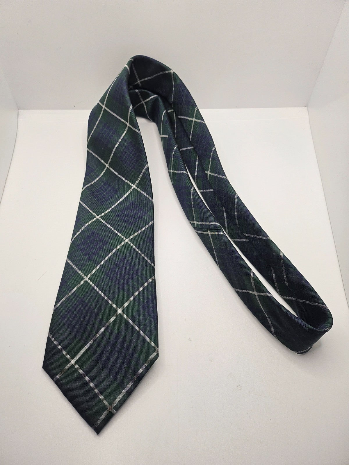 Hawes & Curtis Silk Tie Mens Green Blue Plaid Check Vintage Retro Neck Tie BX24