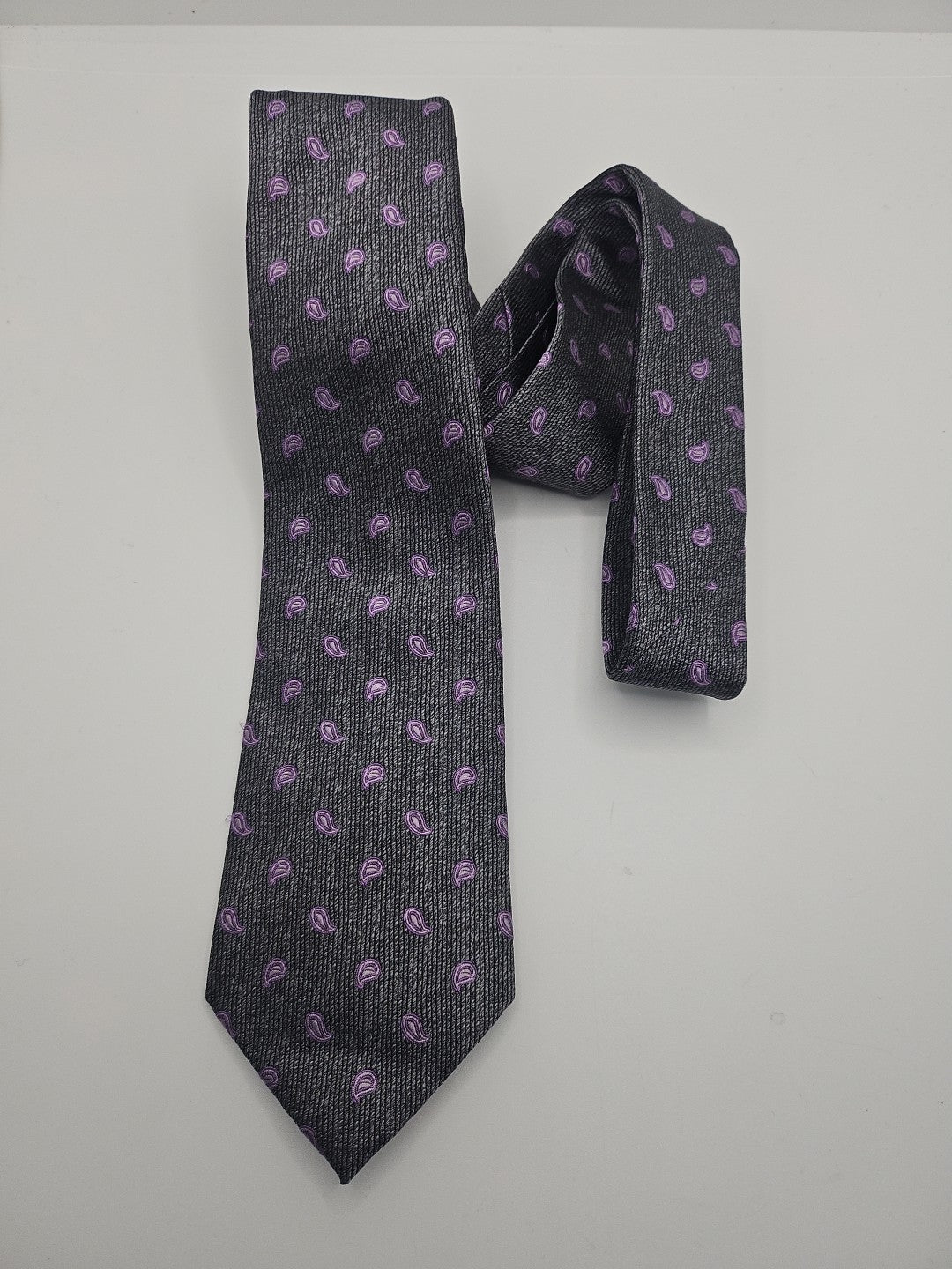 Moss Grey / Purple Paisley pattern Mens Silk Tie Wedding Formal Neck Tie BX16